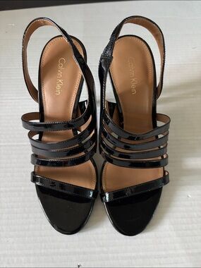 NEW Calvin Klein Black Patent Multi-Strap High Heel Sandals